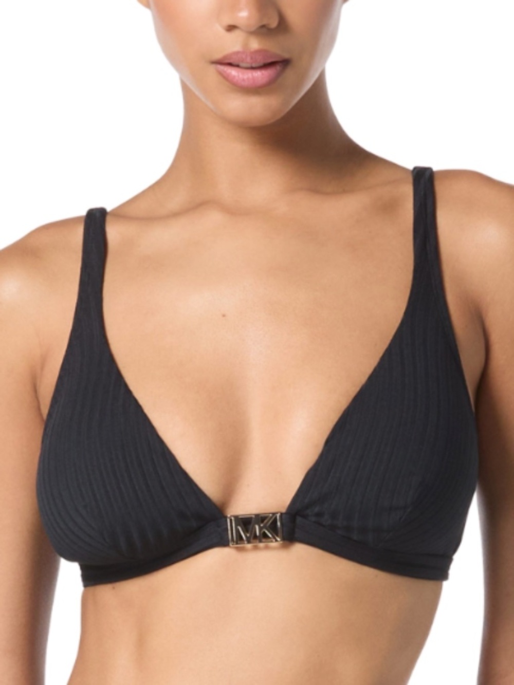 Michael Michael Kors Ribbed Hardware V-Neck Bikini Top Swimsuit Size S 12243